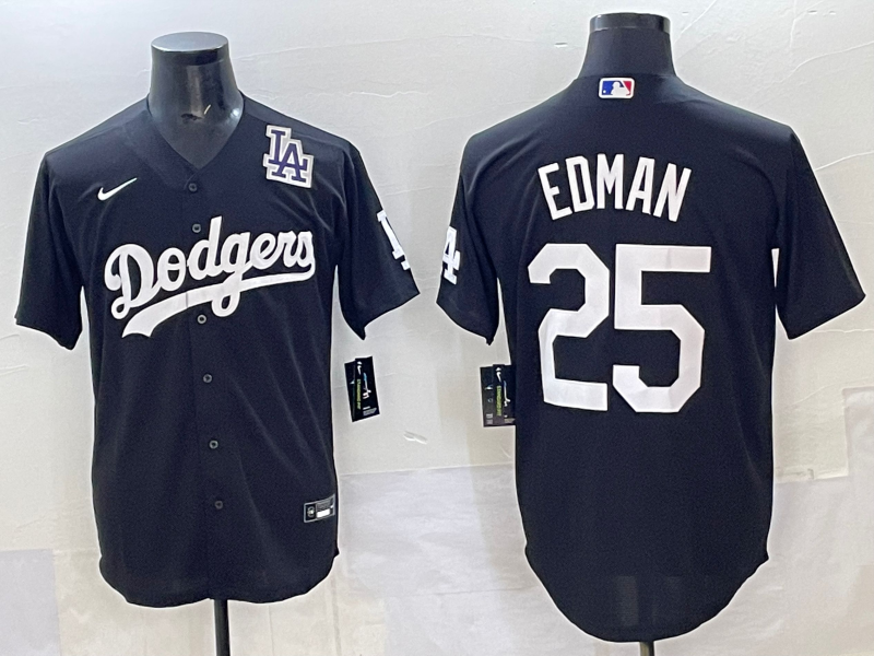 Men Los Angeles Dodgers #25 Edman black Nike MLB jersey style 6